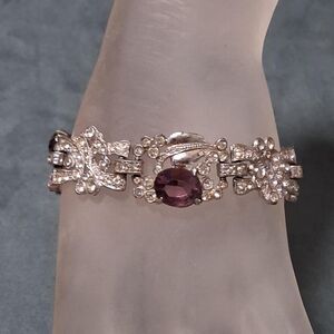 Art Deco Rhinestone Bracelet Purple Oval Unfoiled Stones